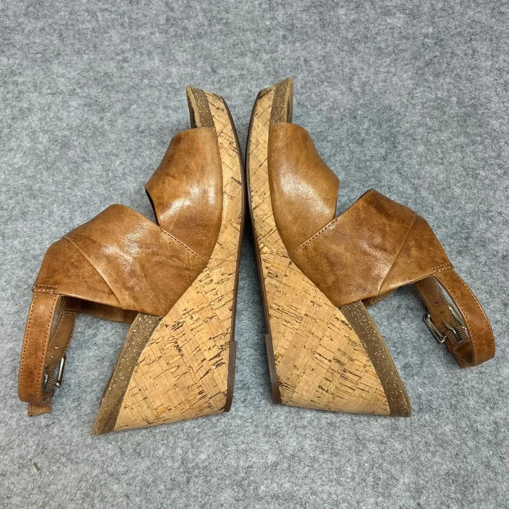 Sofft Women's Tan Brown Leather Cork Wedge Sandals Summer Size‎ 8M